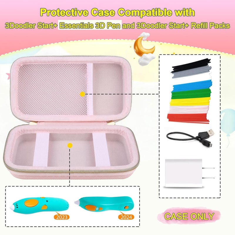 RAIALL Hard Case for 3Doodler 3D Pen for Kids, 3D Printing Pen 3D Pens Storage Organizer Bag Holder, Mesh Pocket Fits Plastic Filaments and Cable, Pink (Case Only) - Image 3